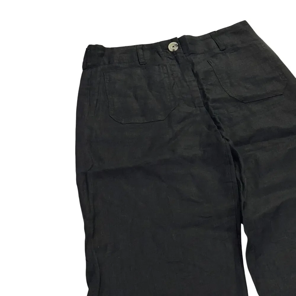 Quince 100% European Linen Patch Pocket Wide Leg Pants Women's Size 6 Black NWT